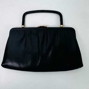 Vintage Andre Clasp Clutch Handbag Purse 1960s Black Gold Rhinestone